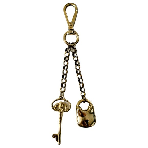 LIZ CLAIBORNE Vintage Bag / Purse Charm 'Lock & Key' from 2000s Y2K (Gold)- GUC - Picture 2 of 6